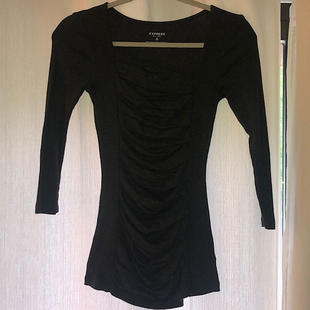 Express asymmetrical neckline quarter-sleeve top
